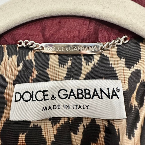 VTG Dolce & Gabbana Silk Blazer Burgundy Leopard Lined Made Italy Women 42/ US 6 - Picture 4 of 10